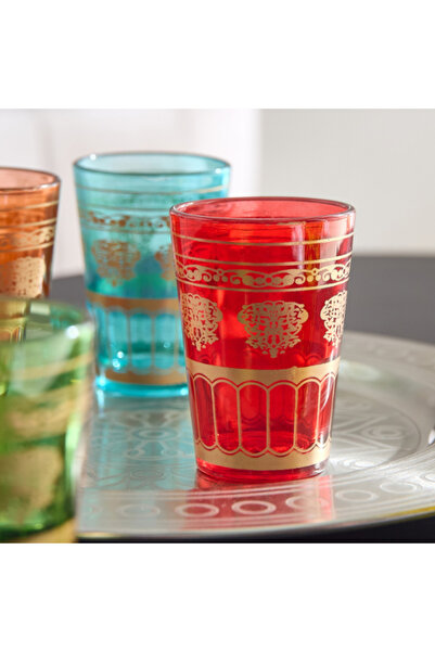 Home Box Enid 6-Piece Glasses with Metal Round Tray Set 30.50x30.50x9 cm