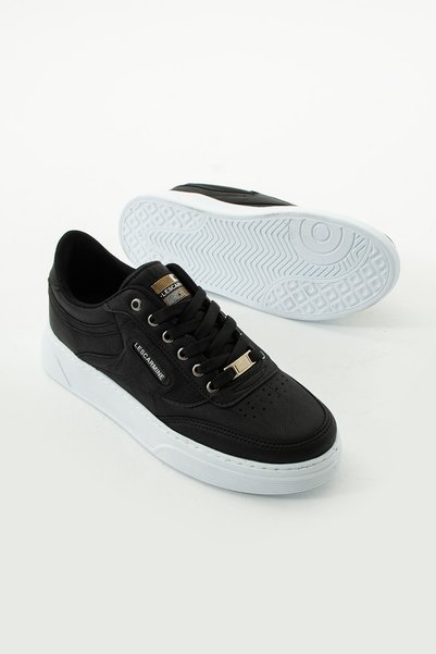 LesCarmine 907 Black Lace-Up White Sole Comfortable Men's Sports Shoes