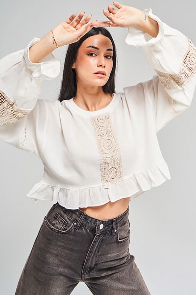 its basic Γυναικεία μπλούζα σε χρώμα εκρού Loose Cut Ethnic Pattern Design