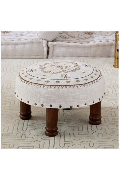Home Box Mahrgan Zahra Embroidered Medallion Round Stool 40 x15 cm