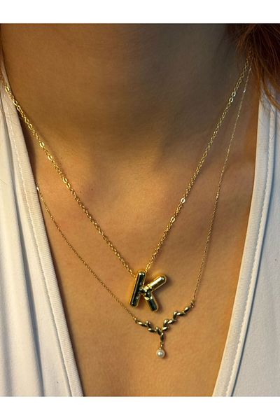 Asef Hediye Gold Balloon Letter Necklace - Non-Tarnish Steel Letter K