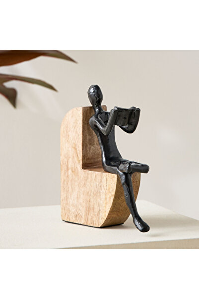 Home Box Odin Aluminium Reading Man on Wooden Chair 14x5x19 cm