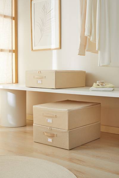 Ocean Home Textile 3 bucăți de dimensiune medie, bej, picior de gală, șase valize, cutie organizatoare cu suport, 45x55x18