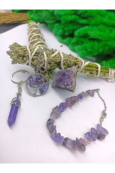 Zodyak Doğal Taş DOUBLE TUTSULE AMETHYST NATURAL STONE SET (CERTIFIED)