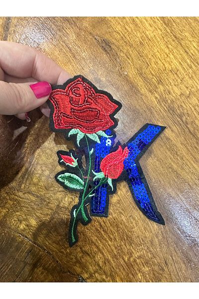 Gönülden Tasarım Iron-On Sticking K Letter Flowers Coat of Arms Sewing Applique 15X13 cm