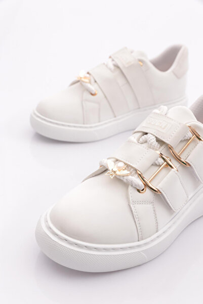 DGN Women's Accessory Belt Detailed Sneakers Shoes White Silk 12211639101