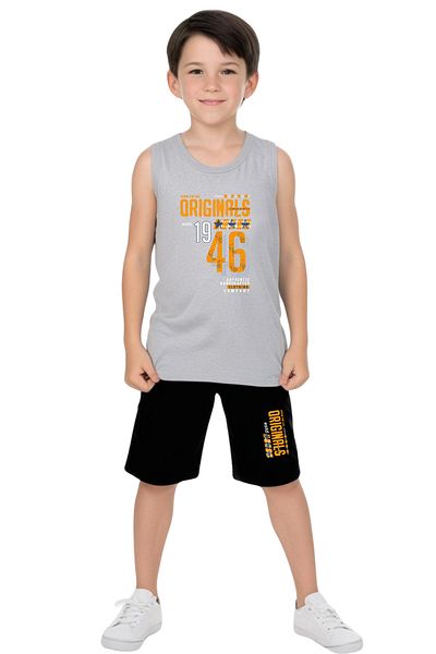 YA KO KİDS Originals 46 Printed Boys' Suspender T-Shirt and Shorts Set Top and Bottom
