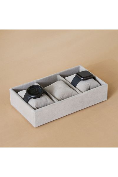 Home Box Velour 3-Compartment Jewellery Tray with 3 Pillows for Watches