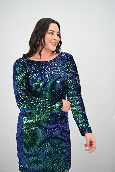 Koza Butik Dámské flitrové šaty s dlouhým rukávem 5290-25