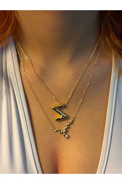 Asef Hediye Gold Balloon Letter Necklace Letter Z Tarnish Stainless Steel