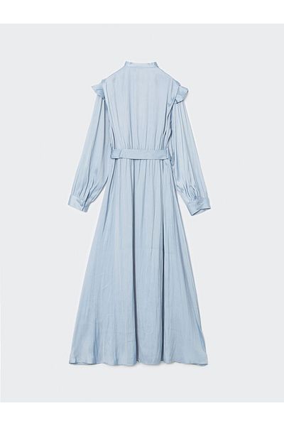 LC Waikiki Rochie de damă oversize din satin cu guler albastru modest LCW