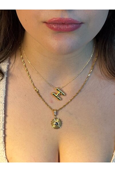 Asef Hediye Kararmaz Çelik Gold Balon Harf Kolye H Harfi