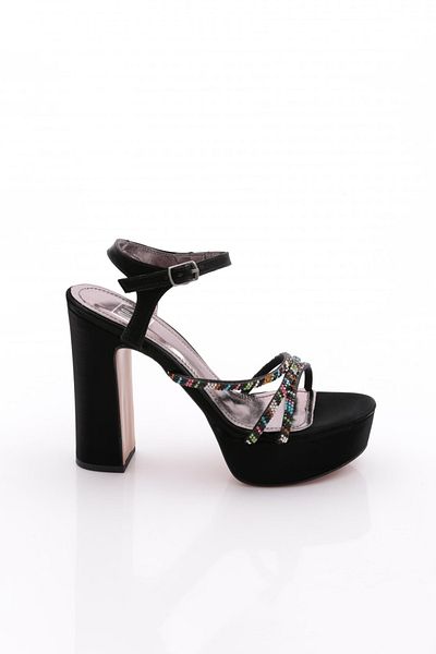 DGN Pantofi de seara de dama cu toc gros cu dungi negre 2623192131532322