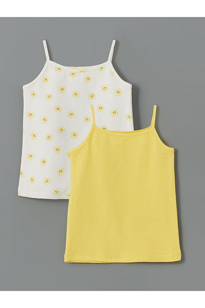 LC Waikiki Lcw Eco Yellow Square Neck Floral Girls' Undershirt Set of 2