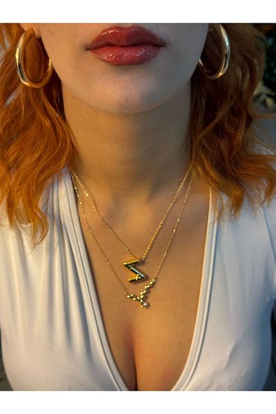 Asef Hediye Gold Balloon Letter Necklace Letter Z Tarnish Stainless Steel