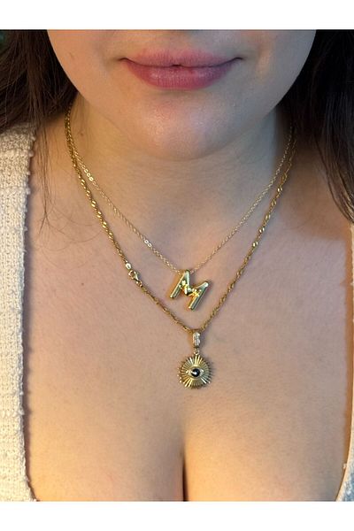 Asef Hediye Gold Balloon Letter Necklace Letter m Tarnish Stainless Steel