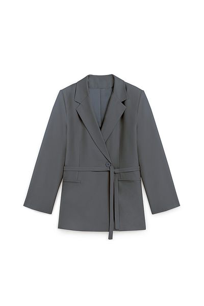 praye Gray Blazer Jacket - Mobile Belt Detail