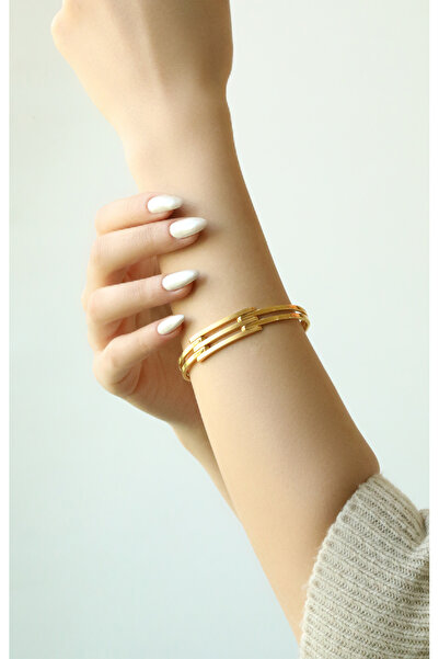 Kuyumcum 22 Ayar Altın İnce Üç Sıra Sıra Kaburga Kelepçe