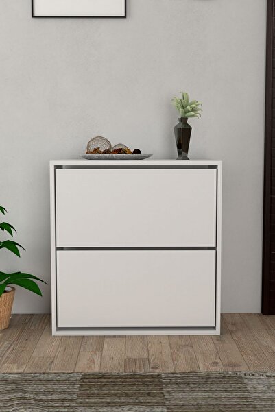 Moonlife 2 Kapaklı Kayar Raflı Ayakkabılık Beyaz