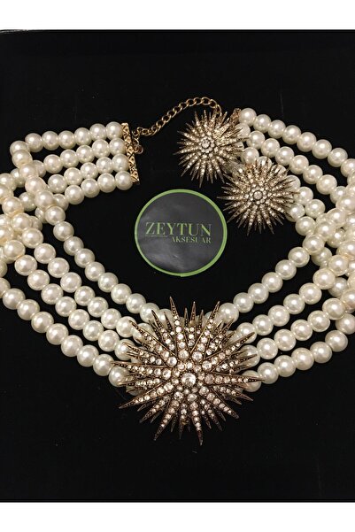 ZEYTUN İnci Choker Kolye Tasma Kolye ve Küpe