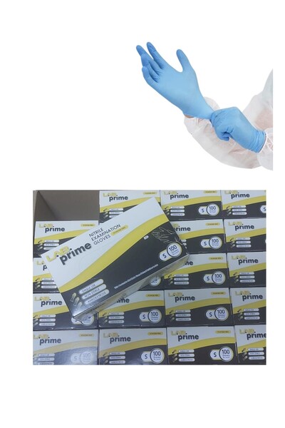 LabPrime قفازات نيتريل زرقاء - خالية من البودرة، مقاس S، 1 علبة، 20 عبوة