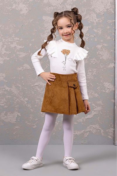 ww waka waka kids store Girl's Suit with Velvet Shorts and Skirt and Shoulder Detail