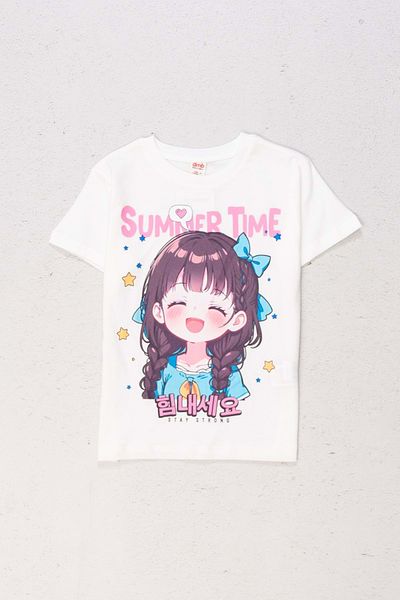 wakawakakidsstore Tricou pentru fete cu decolteu rotund cu imprimeu Summer Time - 8-9 ani