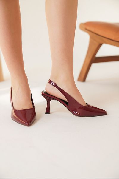 Diardi Women's Burgundy Patent Leather Color Heeled Shoes
