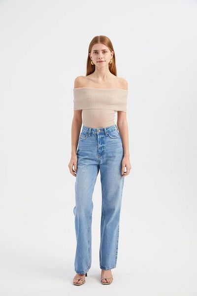 Hiccup Πλεκτό κοντομάνικο Crop Top με ραβδώσεις