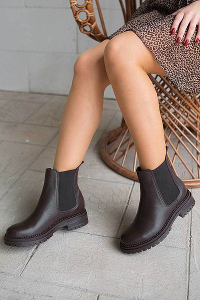 Parponi Γυναικείες μπότες Tiffany Elastic Γνήσιο Δερμάτινο Καφέ
