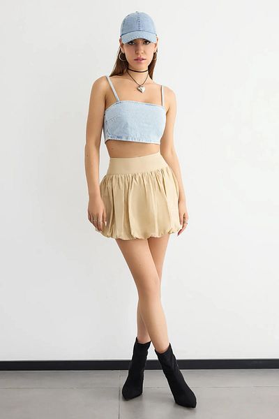 Hiccup Top cu decolteu pătrat din denim