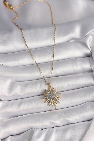 Store 316L Steel Gold Color Chain Zircon Stone North Star Model Women's Necklace