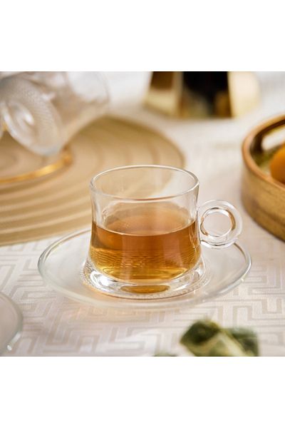 Home Box Orchid 12-Piece Glass Cup and Saucer Set with Stand 160 ml