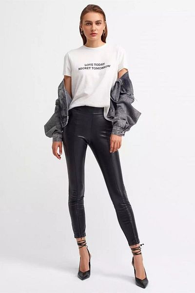 Hiccup Pantaloni de pulover strâmți din piele Sunİ cu fermoar cu talie înaltă