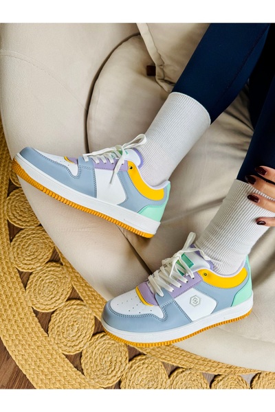 İnan Ayakkabı Kadın Mavi Beyaz Renk A Kalite Vegan Deri Sneakers & Spor Ayakkabı (Taban 3,5 cm)