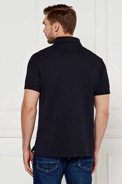 Tommy Hilfiger تي شيرت رجالي من القطن بياقة بولو وأزرار للإغلاق بأكمام قصيرة وياقة بولو باللون الأزرق الداكن MW0MW38130-DW5