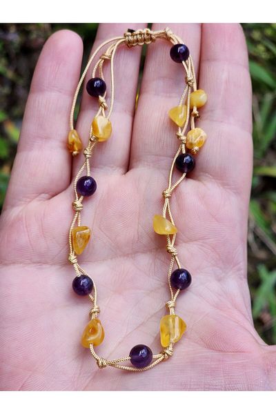 Kehribar Sarayı Amethyst, Amber Modern Design Anklet Wrist Accessory