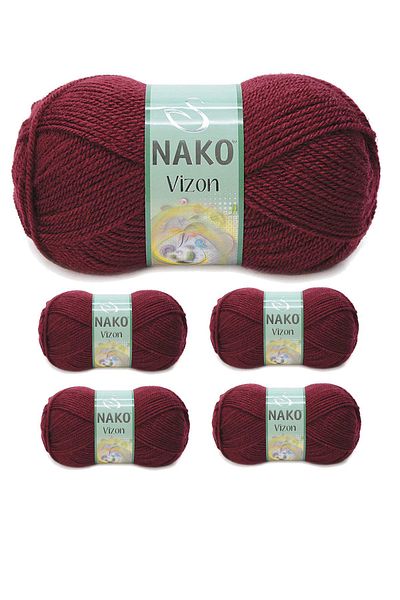 NAKO 5 τεμάχια Mink Premium Ακρυλικό Πλεκτό Μαλλί Χέρι Χρώμα Νο: 999 Claret Red