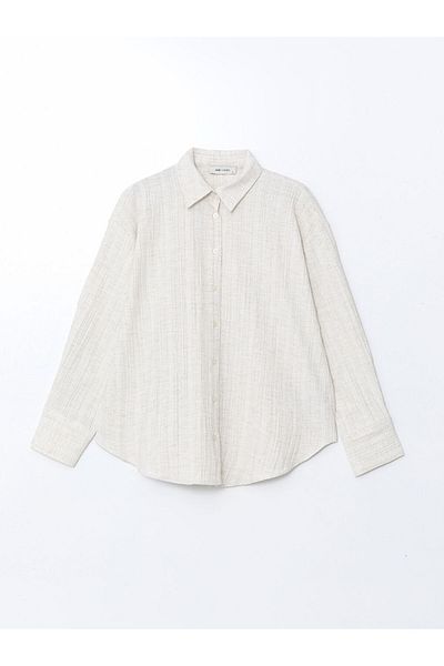 LC Waikiki Lcw Vision Beige Textured Oversize Women's Crinkle Shirt