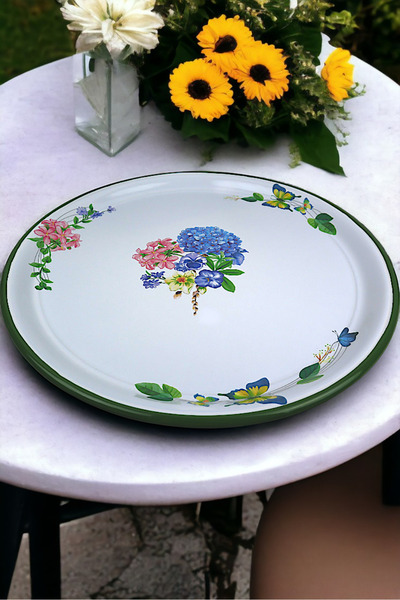 İnci Emaye No 60 Enamel Tray Tableware, Food Presentation Tray, Floor Table Zinc ~58 cm