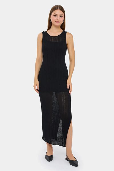 Hiccup Sleeveless Knitted Print Midi Dress with Slit Detail