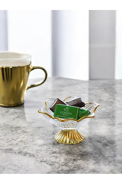 FAIR HOME Lotus Flower Glass Turkish Delight Bowl Metal Foot Dragee Set (6 Pieces)