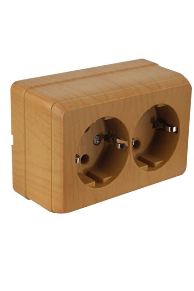 Genel Markalar Mutlusan Sıva Üstü Meşe İkili Topraklı Priz Porselen