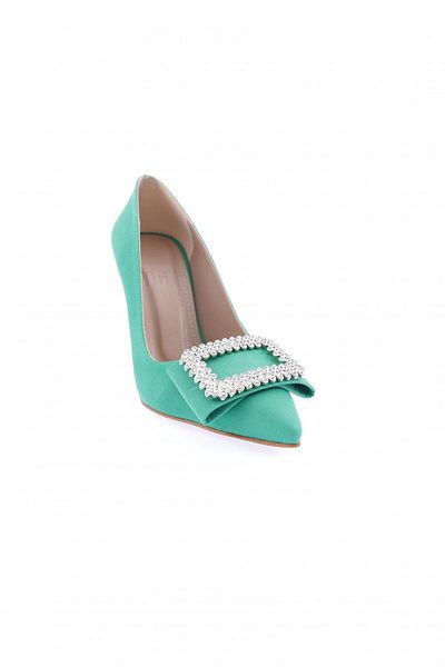DGN Pantofi de seară cu cataramă de cristal cu vârf ascuțit pentru femei Green Scuba 1663286
