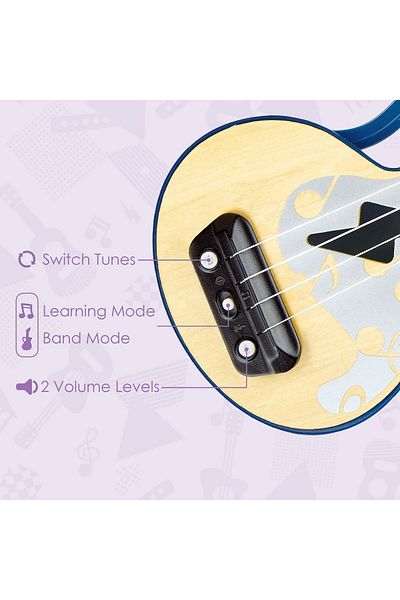 Hape Wooden Toy - Ukulele (GUITAR) Instrument Blue - Learn To Play With Lights