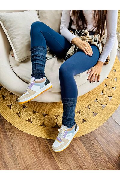 İnan Ayakkabı Women's Beige White Color Vegan Leather Sneakers & Sports Shoes (Sole 3.5 cm)