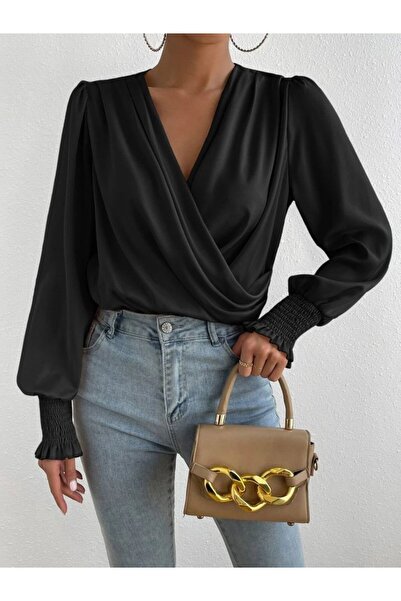 buğrahayalin Women's Long Sleeve Flowing Double Breasted Collar Sleeve Tipped...