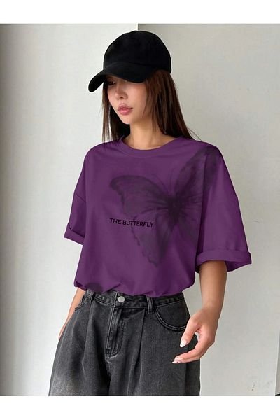 npLStore Unisex The Butterfly Printed Oversize T-Shirt 100% βαμβάκι
