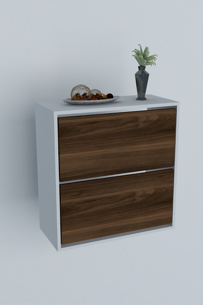 Moonlife 2 Kapaklı Kayar Raflı Ayakkabılık Ceviz