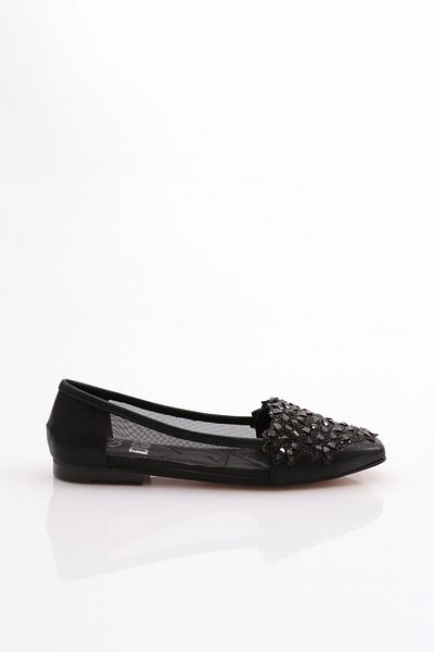 DGN K196 Model - Black Embroidered Women's Ballerina Flush